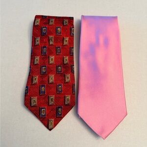 Lot of 2 Robert Talbott Extra Long Best Of Class Ties Solid Pink & Red Geometric